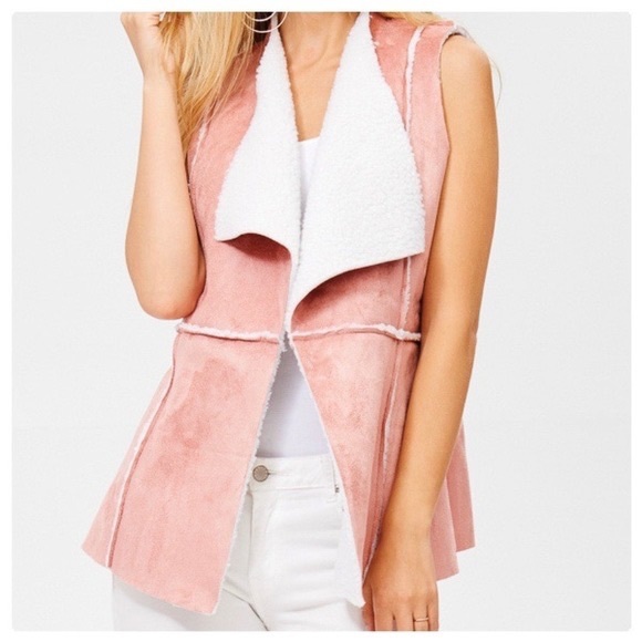 Classic Pink Sherpa Suede Vest - Picture 2 of 7
